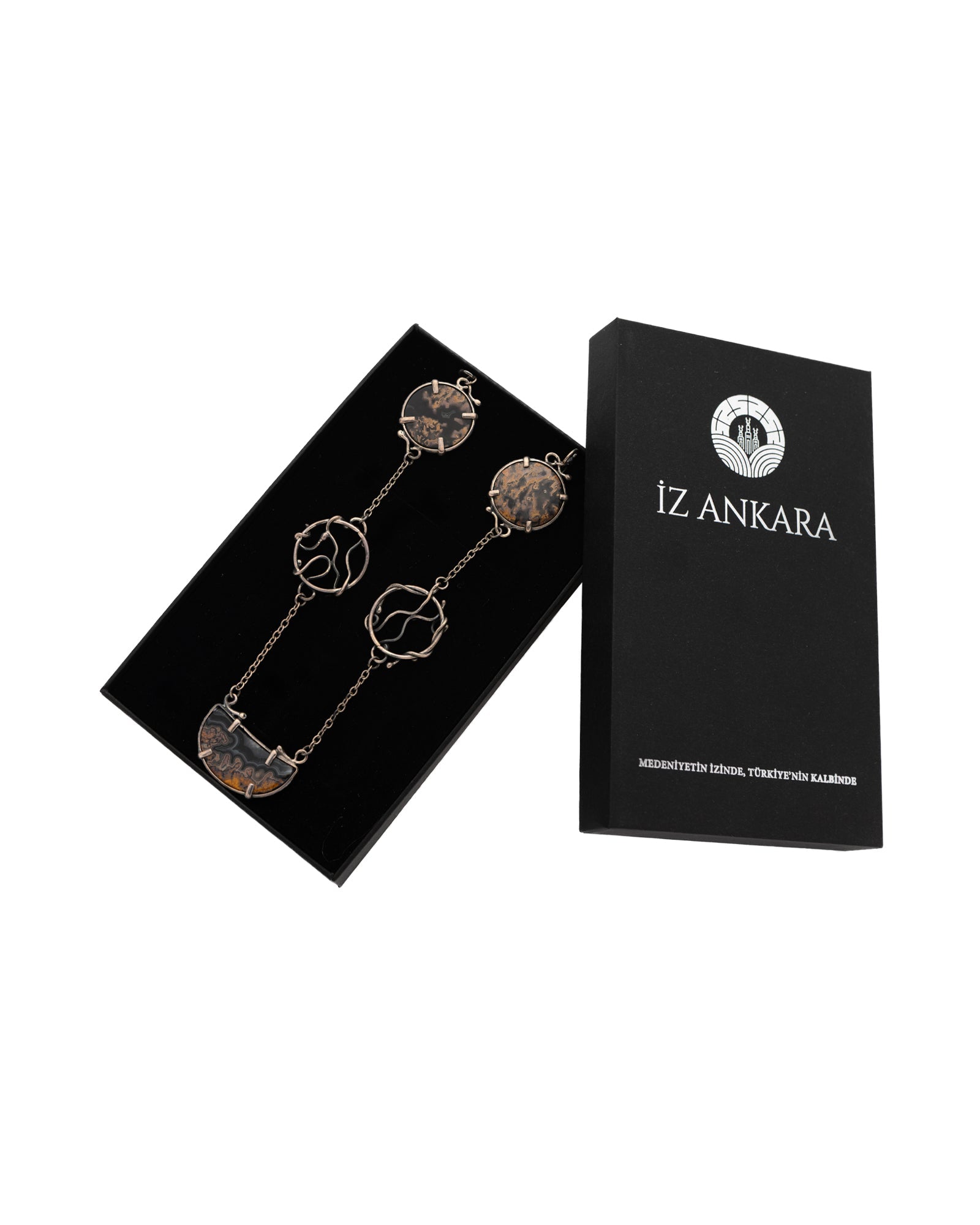 Brown - Grey Crescent and Round Agate Stone Necklace - 2100 7538 - izankara